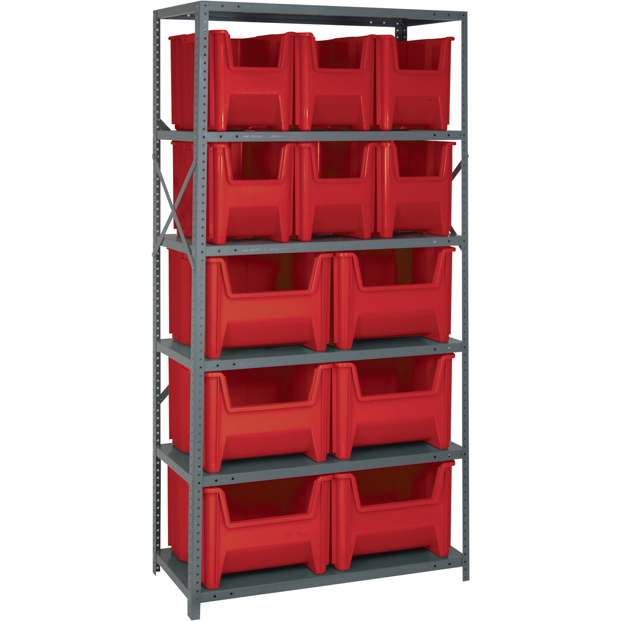 Quantum Storage Giant Hopper Bins With Shelf Unit — 36in.W x 18in.D x 75in.H Rack Size, Model# QSBU-600800